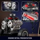 Set de constructie, tehnic Blocuri de constructie pentru modelul de motor V8, cu 487+ de piese, cu componenta de putere pentru blocuri de constructie, Cutie Baterii-AAA, Motor L, potrivit pentru copii si adulti, 14+