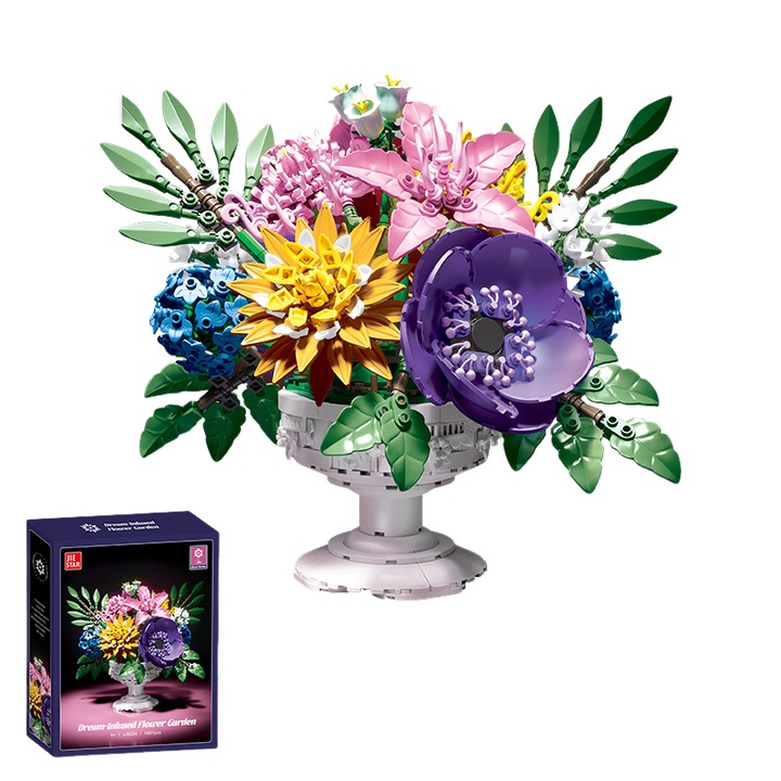 Set de construcție flori artificiale, 1081 piese, multicolor, texturi delicate, asamblare captivantă