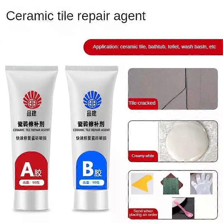 Kit de reparare placi ceramice, 2 adezivi, rezistent la apa, durabil, set