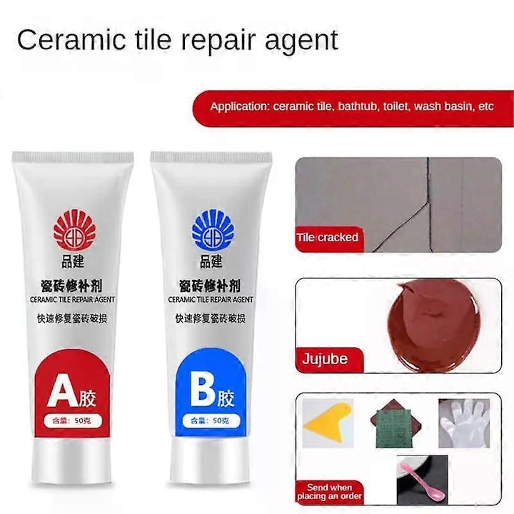 Kit de reparare pentru gresie si faianta, 2 adezivi, rezistent la apa, durabil, transparent
