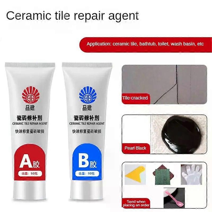 Kit de reparare pentru gresie si faianta, 2 adezivi, rezistent la apa, durabil, transparent