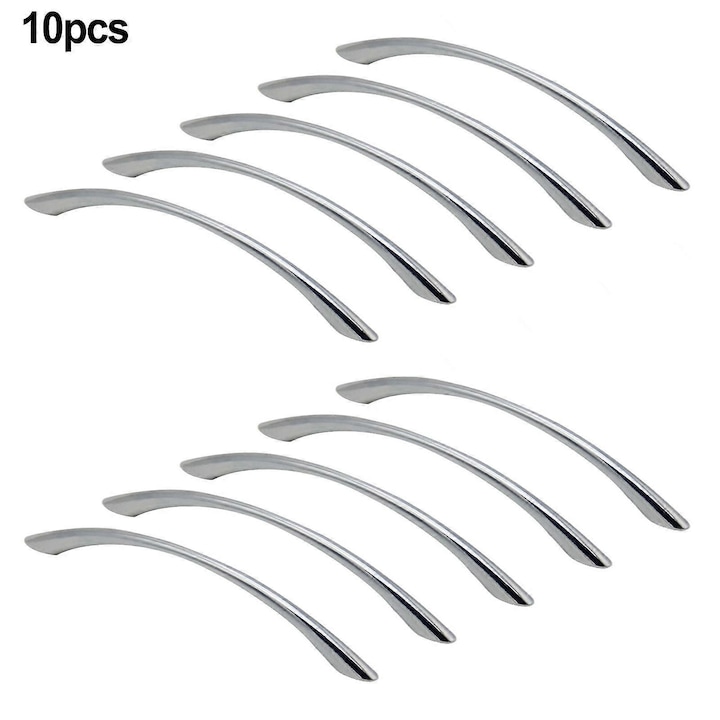 Set 10 manere pentru usi de dulap, aluminiu, argintii, 128mm