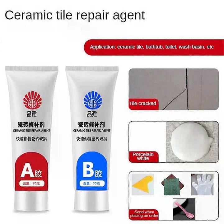 Kit de reparare pentru gresie si faianta, 2 adezivi, rezistent la apa, durabil, transparent