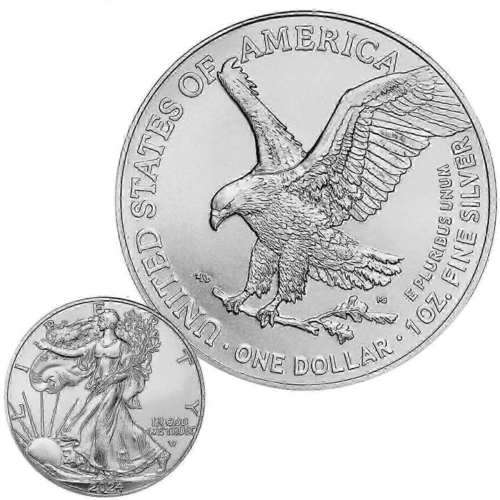 Moneda comemorativa argintie 2024, 40x3mm, 31g, detalii cu vultur american