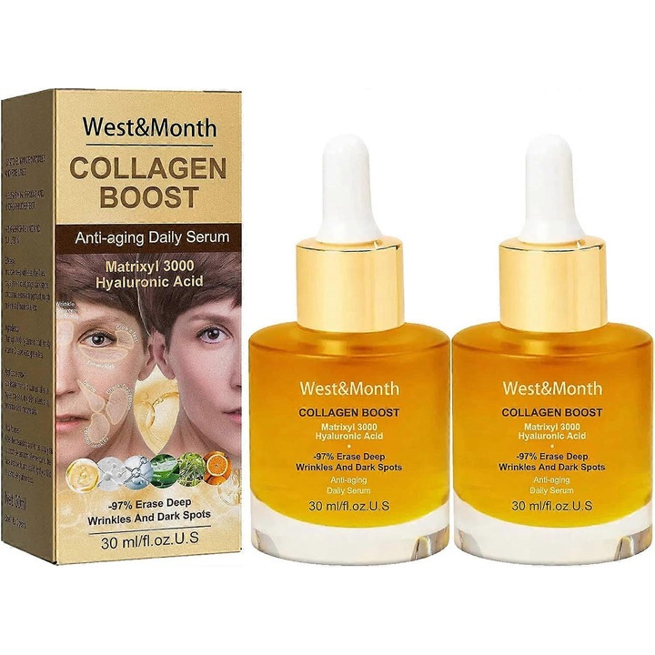 Серум против стареене с усъвършенстван колаген, west&month, за всички типове кожа, възстановяващ и хидратиращ ефект, комплект от 2 броя