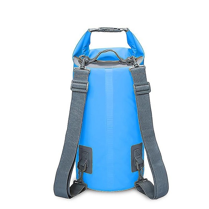 Geanta impermeabila, 10 L, albastru/negru, pentru camping si drumetii, cu bretele ajustabile