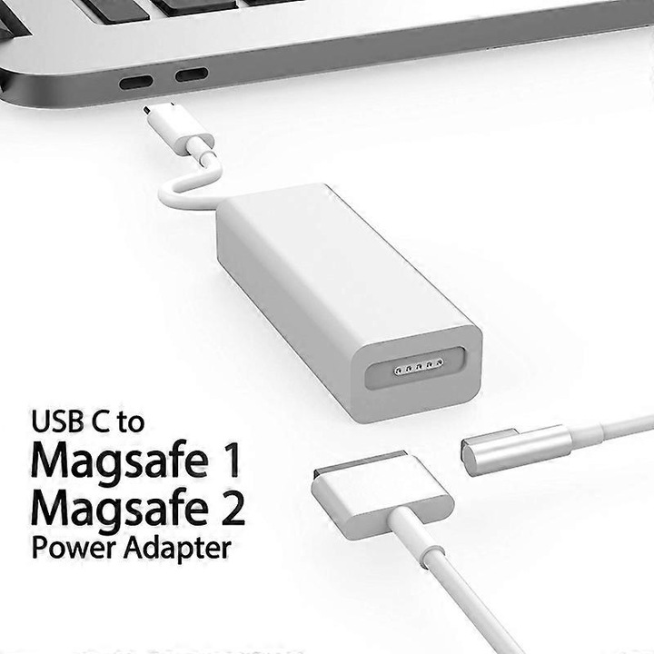 Adaptor USB Type-C la Magsafe 1 si Magsafe 2 pentru Macbook, alb, 45W-60W