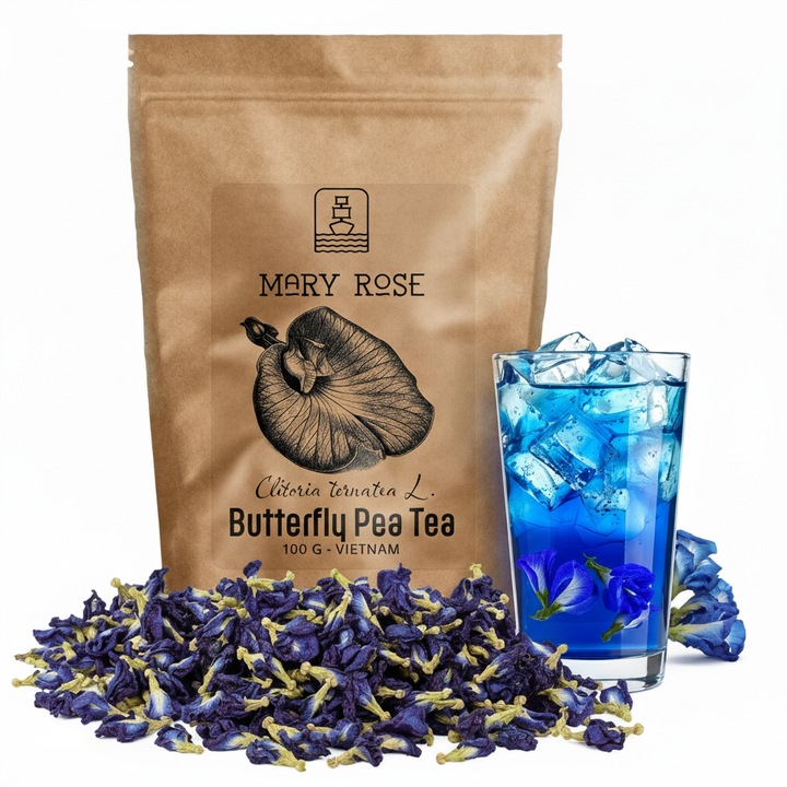 Kék Butterfly Pea Tea, Mary Rose, Clitoria Ternatea, Szárított Virágok, Természetes, 100 g