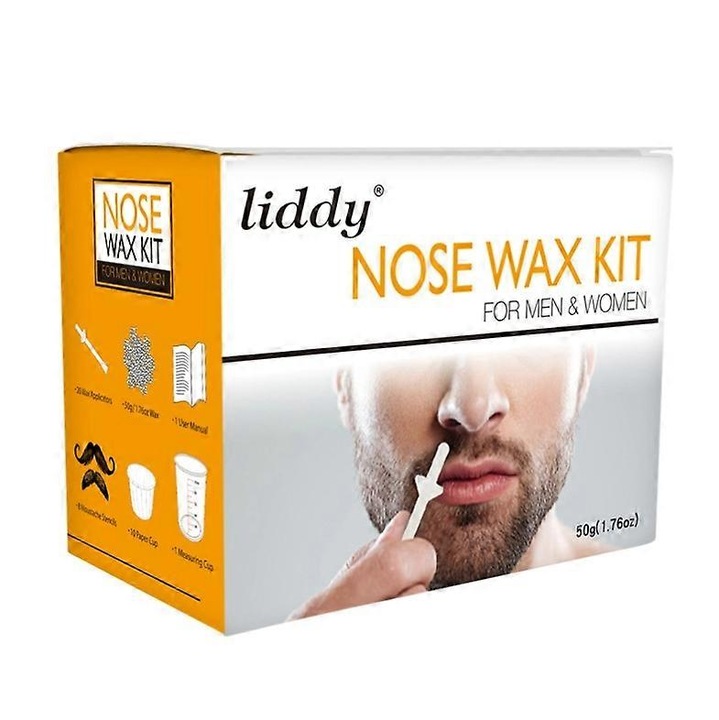 Професионален комплект за кола маска за нос и уши, 10 хартиени чаши, 1 мерителна чаша, 8 стикера за мустаци, 20 пръчици за епилация, 50гр кола маска