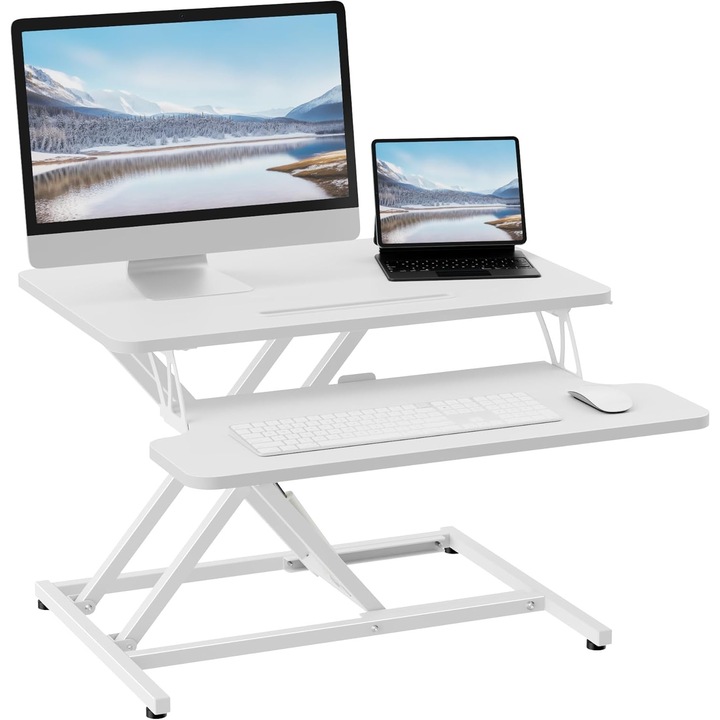 Állítható magasságú irodai asztal 45x64 cm, álló vagy ülő munkára, állítható magasság 12-43 cm, okostelefon-tartó, X alakú váz, fehér - CN