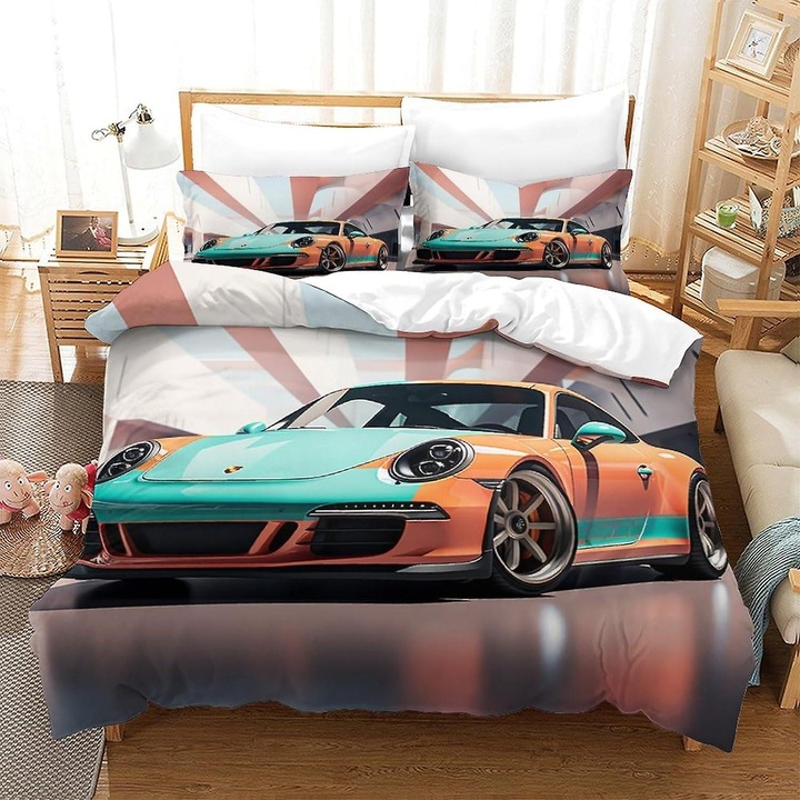 Set lenjerie de pat, 1 perna, 135x200cm, 200x200cm, 220x240cm, fibra ultra fina, cu fermoar ascuns, multicolor