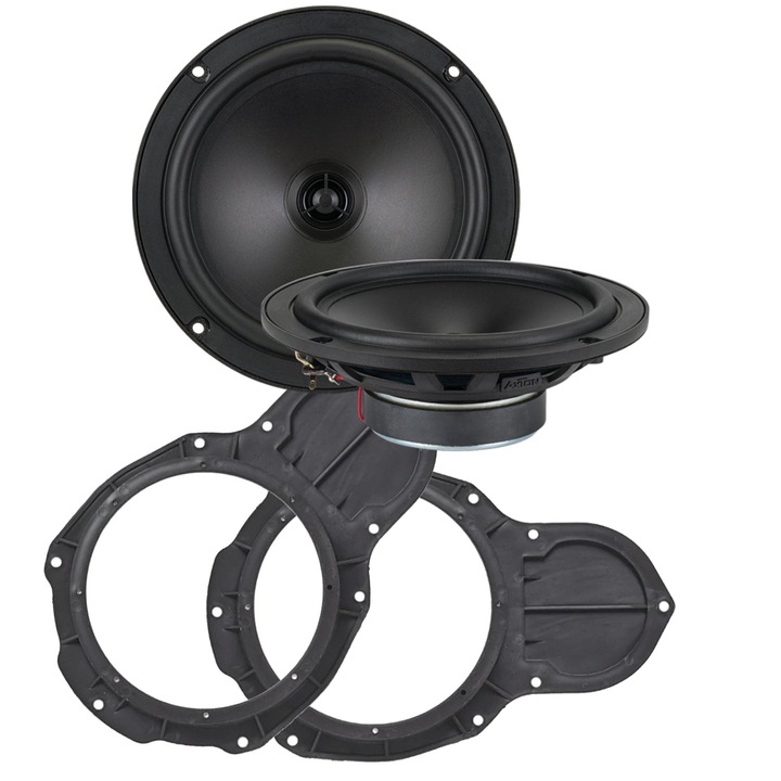 Pachet difuzoare auto coaxiale VW Passat 3 AXTON ATX165S, Diametru difuzor 16.5 cm 90W cu inele adaptor, Putere nominala RMS 90 W, Adancime de instalare 47 mm, Negru