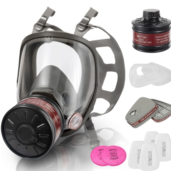 Masca Faciala Integrala 6800 cu Filtru, Fvchy, Reutilizabila, Protectie Respiratorie Fata Intreaga cu Filtru Carbon Activ- pentru Gaze, Chimicale, Vopsea Spray, Praf, Sudura