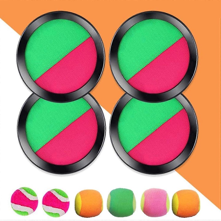 Set joc cu mingi, 4 rachete si 6 mingi, jucarii interactive copii, multicolor, 18cm