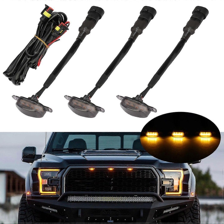 3x Lumini LED pentru Grila F-150, 25x11x4cm, ABS, galben