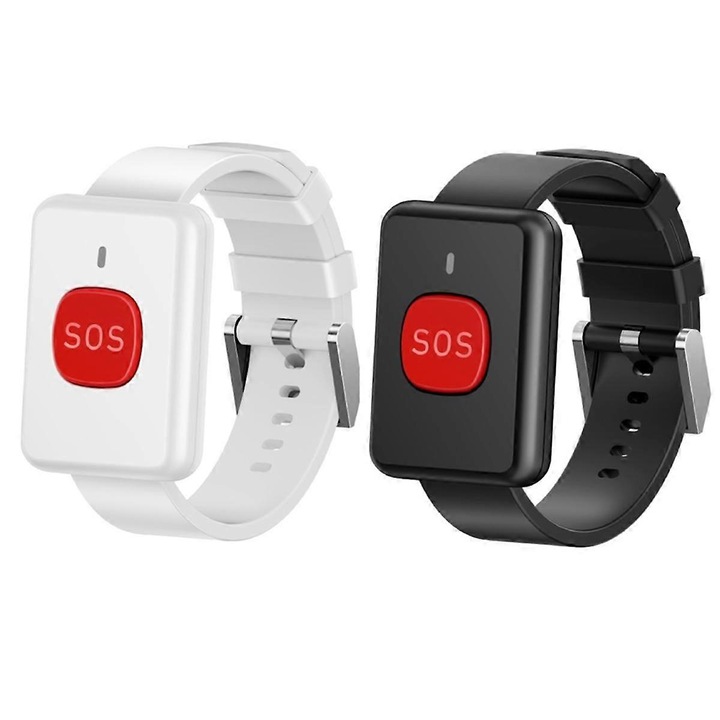 Buton de urgenta pentru varstnici, set 2 bucati, negru+alb, design ceas, wireless