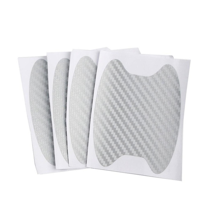 Set 4 autocolante pentru manerele usilor din fibra de carbon, rezistente la zgarieturi, multicolor, 8.5x6.8cm