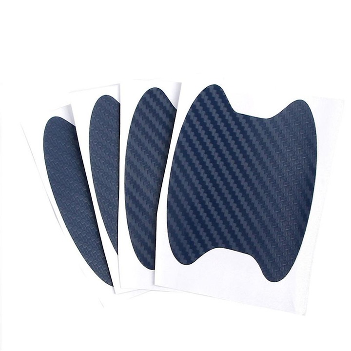 Set 4 autocolante pentru manerele usilor din fibra de carbon, rezistente la zgarieturi, multicolor, 8.5x6.8cm
