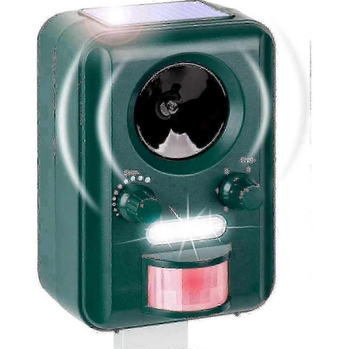 Repelent ultrasonic pentru animale Voss.sonic 2000, tehnologie infrarosu, rezistent la intemperii, solar, fara fir, 1-9m