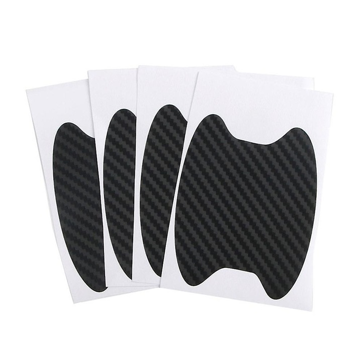Set 4 autocolante pentru manerele usilor din fibra de carbon, rezistente la zgarieturi, negru, 8.5x6.8cm
