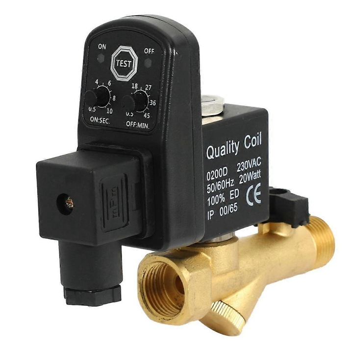 Elektronikus leeresztő szelep 1/2", 5mm, arany + fekete, IP65