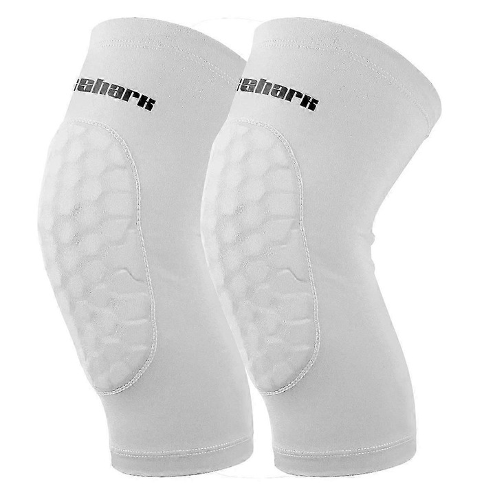 Aparatori genunchi, set 2 bucati, alb, 85% poliester, 15% spandex, pentru baschet, alergare, ciclism, fotbal, marimi 2XS-2XL