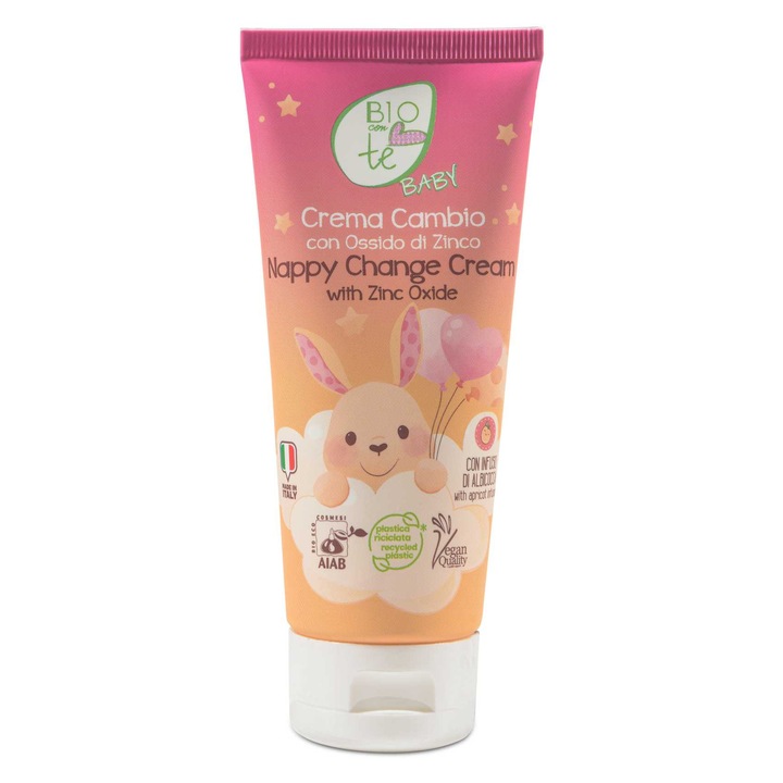 Crema Bio cu oxid de zinc pentru zona scutecului, cu infuzie de caise si unt de Shea Bio, vegana, BIOCONTE BABY, 100 ml