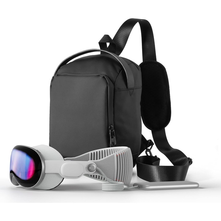 Преносима чанта за през рамо за Apple Vision Pro и аксесоари, водоустойчива, подплатена, черна, за пътуване и безопасно транспортиране