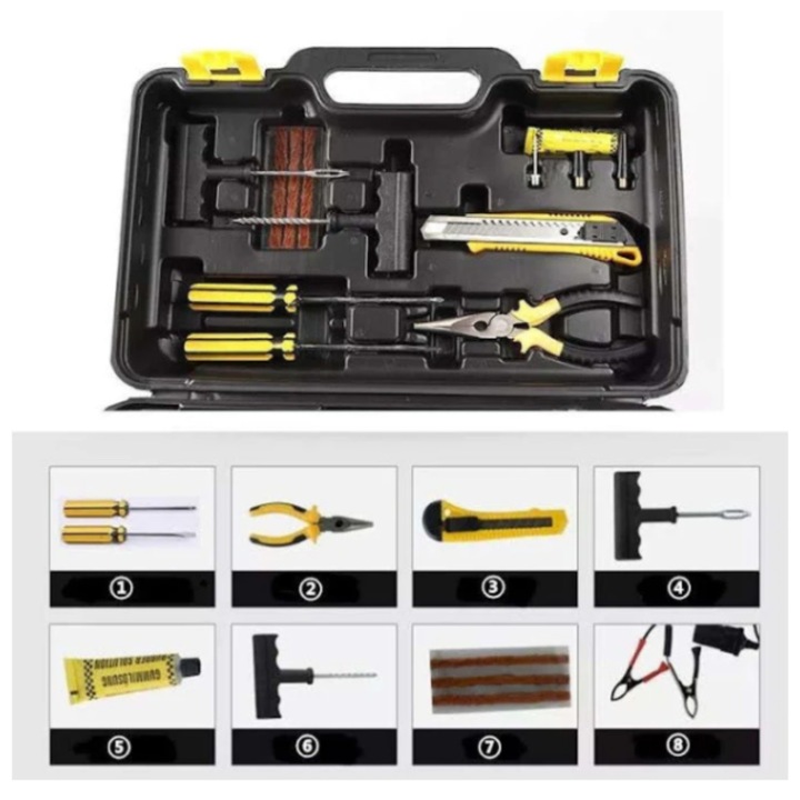 Compresor auto Macvi® 12V cu 2 cilindri, furtun 5 m, kit pana si unelte incluse