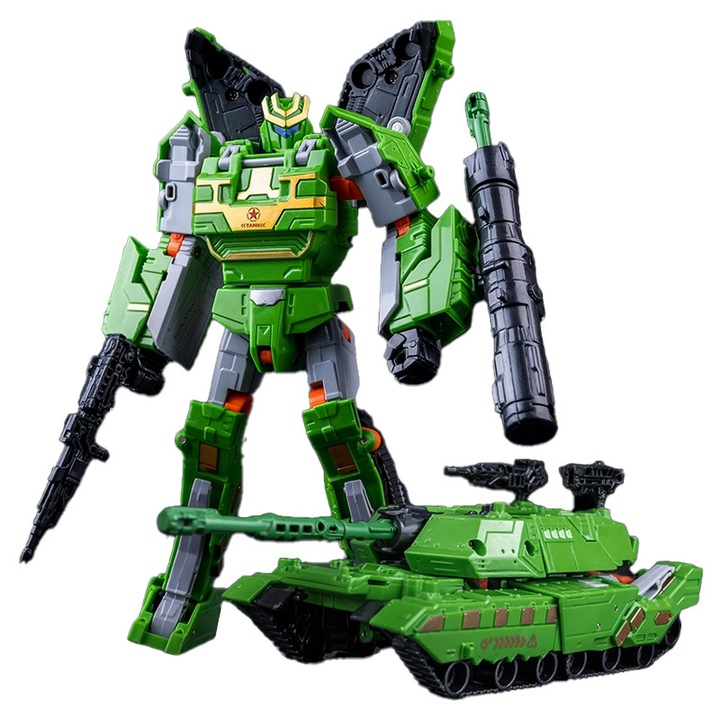 Jucarie Militara Tanc Transformabil Robot Mecha, cu Piese Auto din Alama pentru Baieti, Versiunea Verde