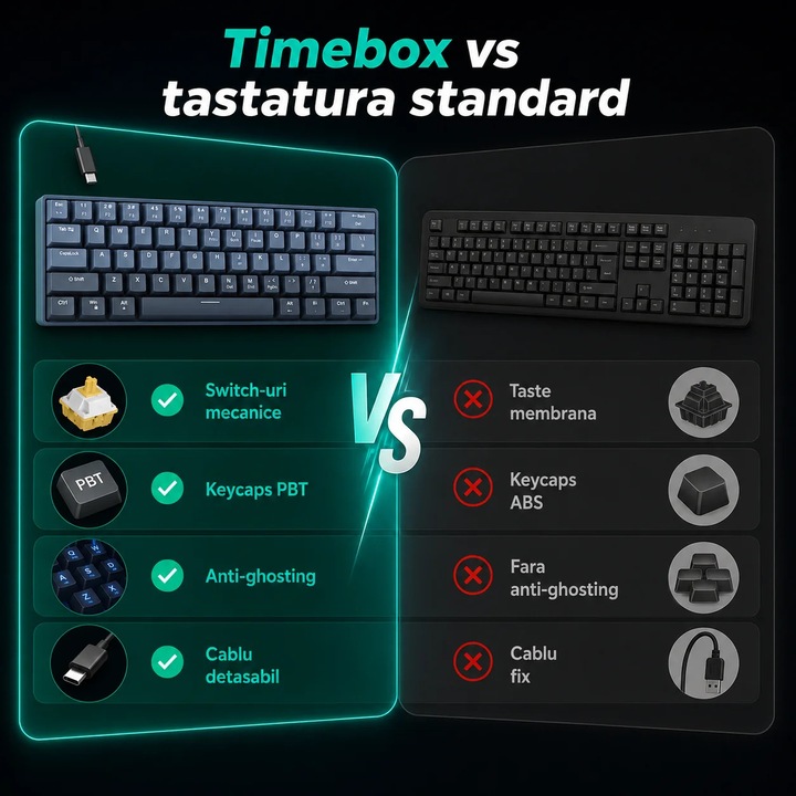 Механична клавиатура Timebox, 61 клавиша, PBT капачки, прецизни превключватели, синя