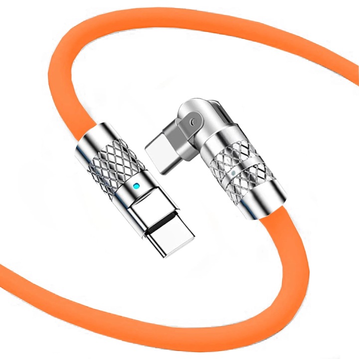 Кабел за данни и бързо зареждане на Timebox, 120 W, ротация на 180 градуса, QC 3.0, Type-C към, USB-C, 1,5 m, LED индикатор, оранжев