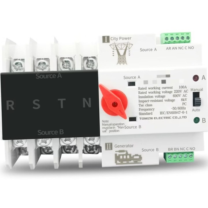 Comutator de transfer automat, trifazic,4P,125A,400V, MCB, tip Pentru ATS, Conversie stabila, Design de siguranta, Instalare usoara, Structura compacta, Temperatura larga de functionare, Multifunctional