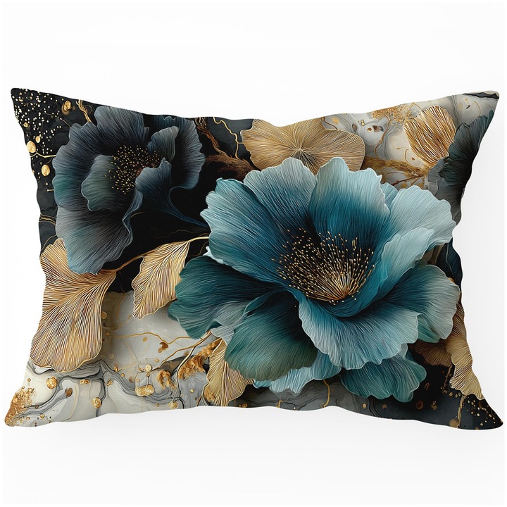 Fata de perna dekorativa HomeView, 40x60cm, 100% poliester, imprimeu floral, certyfikat OEKO-TEX STANDARD 100