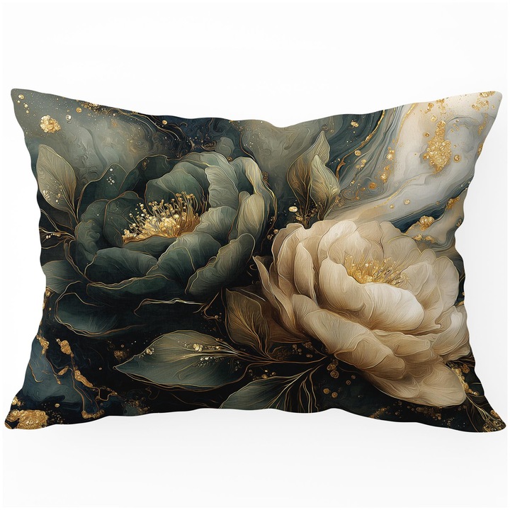 Fata de perna dekorativa HomeView, 40x60cm, 100% poliester, imprimeu floral, certyfikat OEKO-TEX STANDARD 100