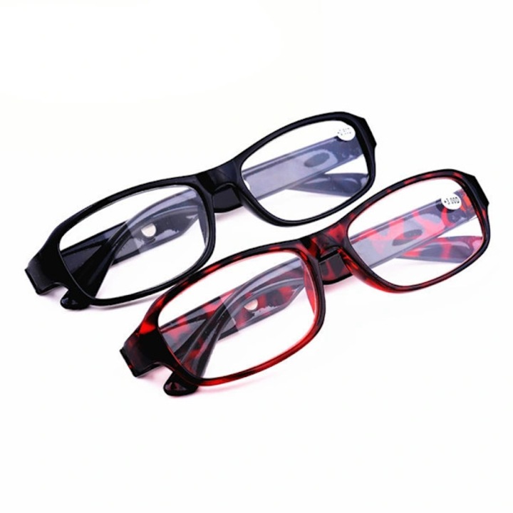 Ochelari de citit unisex, plastic, +4.5 +5.0 +5.5 +6.0, maro rosu, usori
