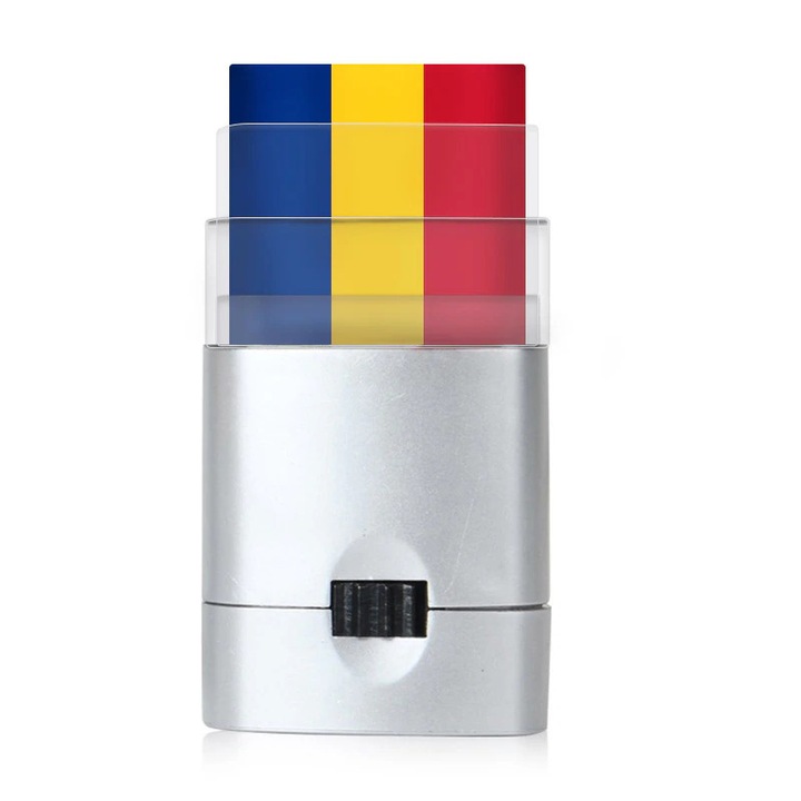 Vopsea faciala Tricolor Romania cu aplicator stick, non-toxic, pentru petreceri si arta corporala culori vii, se indeparteaza cu apa, Vopsea corporala Plastic Fotbal