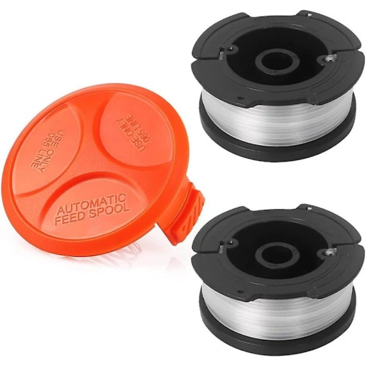 Set 2 bobine cu fir si 1 capac pentru trimmer iarba Black & Decker, compatibilitate larga, material durabil