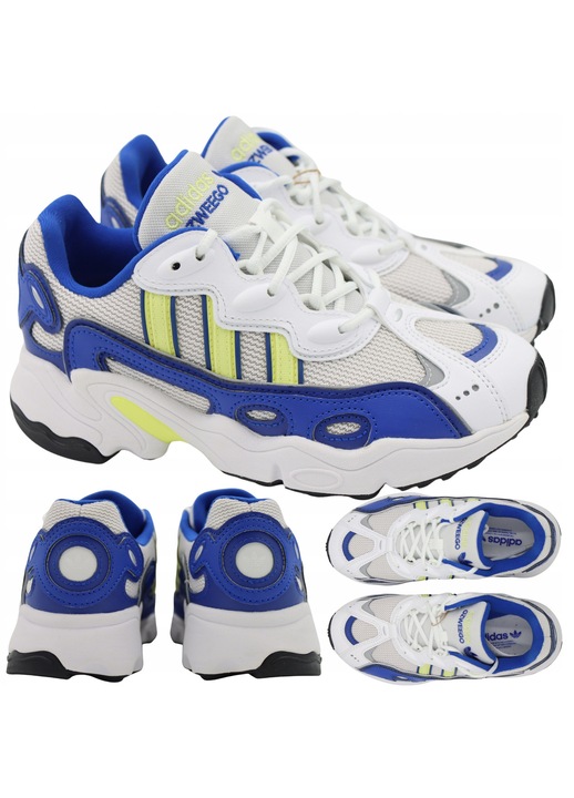 Pantofi Sport Dama, Adidas, Ozweego Ie6998, Marime 38, Alb Albastru, Detalii Din Piele In Stil Vintage, Tehnologia Adiprene Asigura Amortizare Si Confort