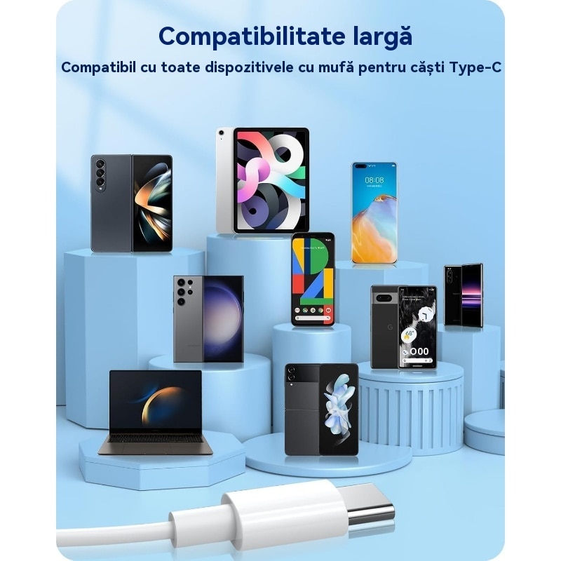 Casti In-Ear cu Fir, USB-C, YunDaMei – Compatibile iPhone15/17, Sunet HiFi, Microfon, Control Volum, 1M, Alb