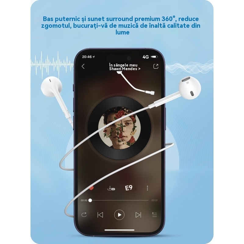 Casti In-Ear cu Fir, USB-C, YunDaMei – Compatibile iPhone15/17, Sunet HiFi, Microfon, Control Volum, 1M, Alb