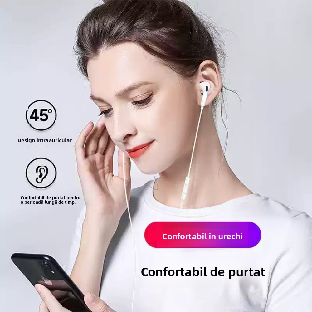 Casti In-Ear cu Fir, USB-C, YunDaMei – Compatibile iPhone15/17, Sunet HiFi, Microfon, Control Volum, 1M, Alb