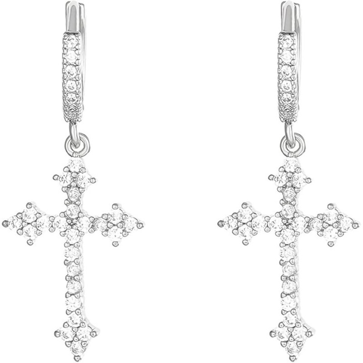 Micro Paved Zircon Cross Hoop Earrings for Women, Fashionable, Elegant, Luxury Design