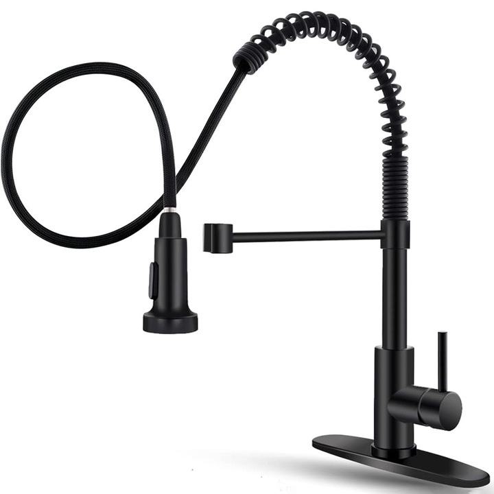 Baterie bucatarie multifunctionala, negru mat, otel inoxidabil, 360°, 43x25cm