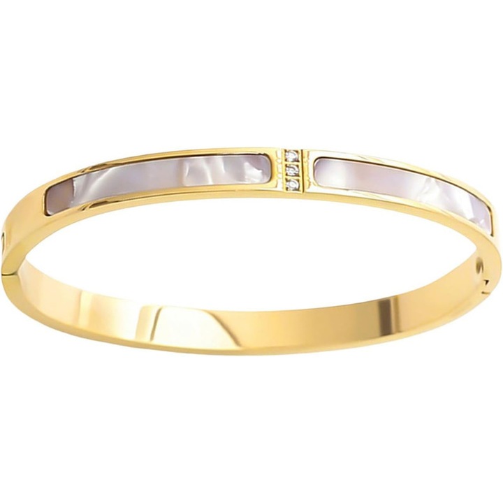 Bratara incrustata cu zirconiu auriu, eleganta, simpla, pentru femei, inox