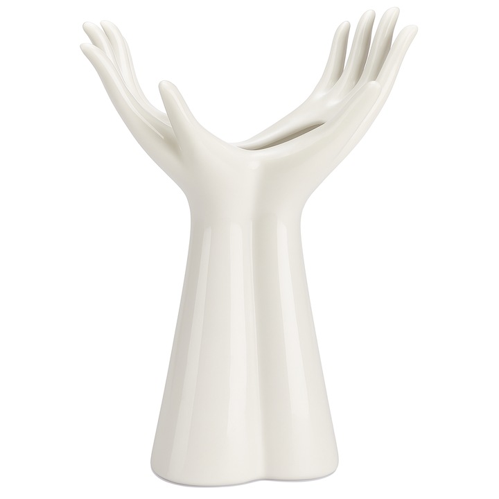 Vaza ceramica in forma de mana, BoMa Home, 19cm, Alb