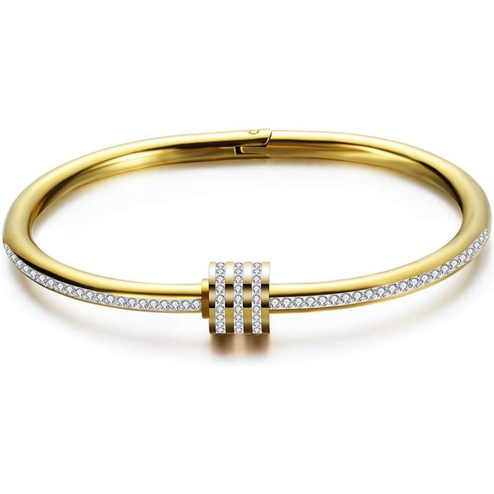 Bratara din otel titan, nisip, auriu, zirconiu incrustat, eleganta, simpla, pentru femei