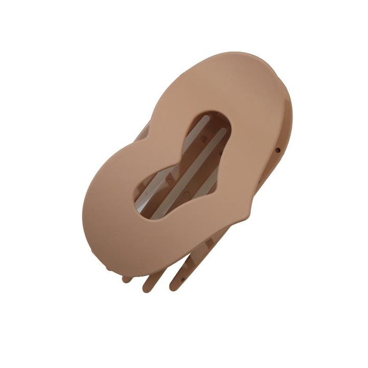 Пластмасова щипка за коса, обикновена плоска овална щипка за коса, модел със сърце, силен захват, подходяща за кок, цвят каки