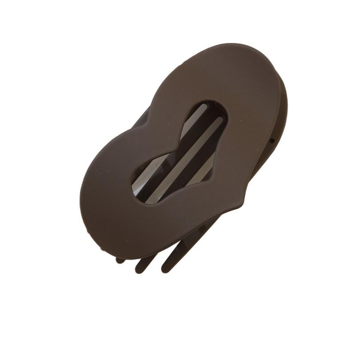 Пластмасова щипка за коса, обикновена плоска овална щипка, модел със сърце, силен захват, подходяща за кок, тъмнокафява