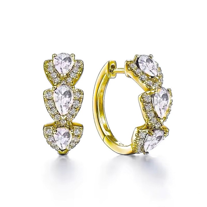 Cercei eleganti vintage cu inima, zirconiu, model clasic, auriu